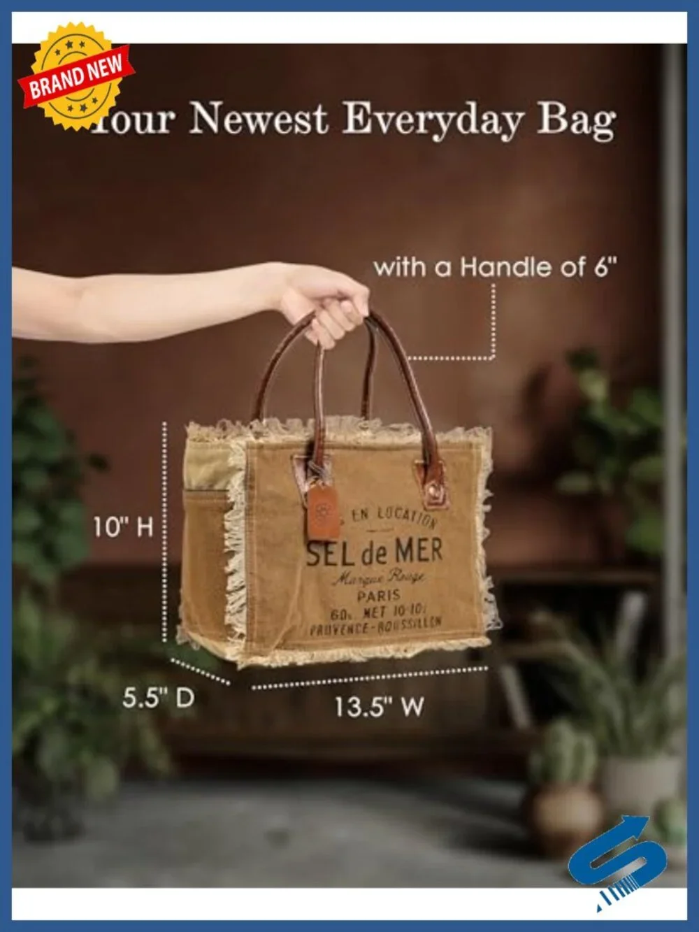 Canvas Tote Bag with Leather Strap French Inspired Handbag for Women